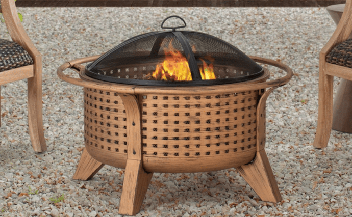 30 in. Woven Round Wood Burning Firepit with Tool