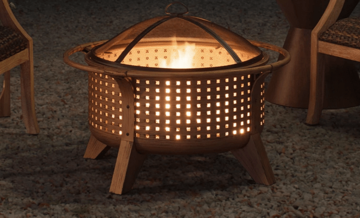 30 in. Woven Round Wood Burning Firepit with Tool