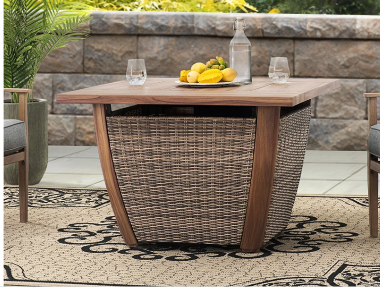 Outdoor Patio Propane Burning Brown All-weather Wicker Fire Pit Table