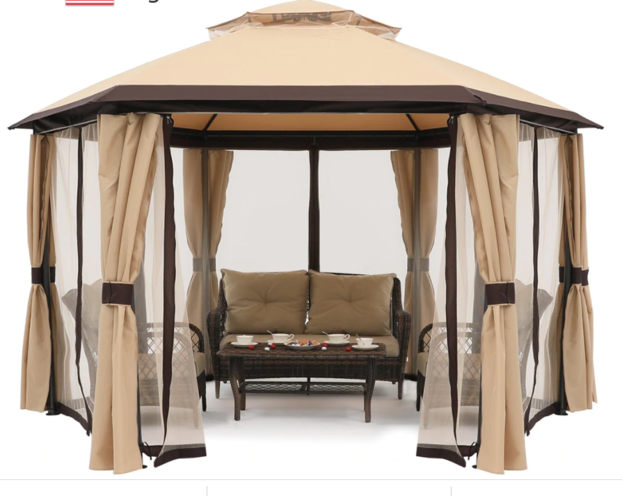 10’x10' Gazebos for Patios, Outdoor Hexagonal Gazebo with Netting and Privacy Curtains for Garden, Patio, Backyard