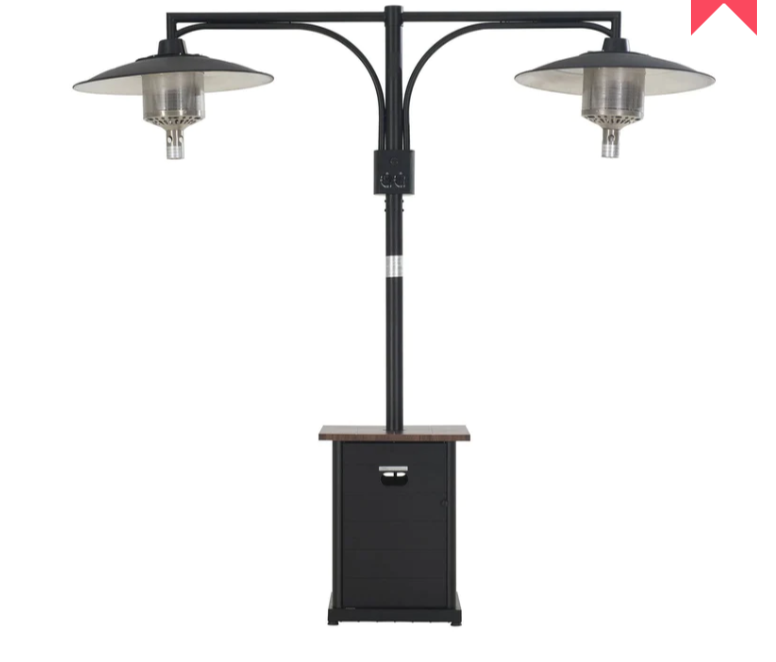 AmberCove Outdoor Patio 64,000 BTU Black Steel Propane Gas Dual Heater with Table Top for Commercial & Residential Use
