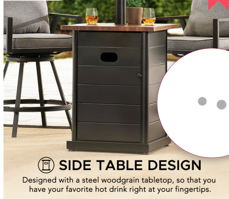 AmberCove Outdoor Patio 64,000 BTU Black Steel Propane Gas Dual Heater with Table Top for Commercial & Residential Use