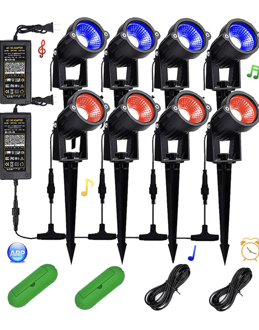 Bundle of 2) VivaColor Waterproof GPD 12w Color Changing Landscape Lights Bluetooth App Control, 96 Watts Total, Extra Long Cord, Built-in Timer, Programs, Music Sync, Mesh Capable(Two 4 Light Sets)