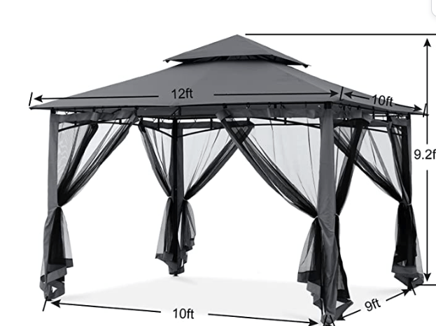 Elegant Patio Gazebo 10 Ft x 12 Ft with Mosquito Netting