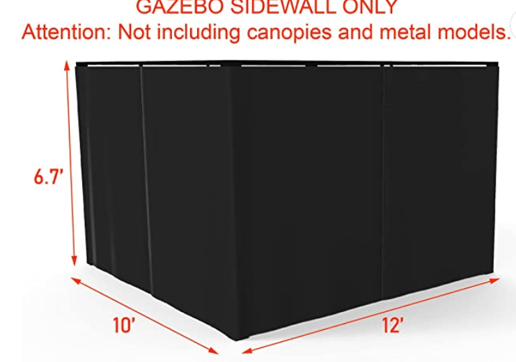 Gazebo Universal Replacement Privacy Curtain 4-Panels sidewall with Zipper (ONLY CURTIAN) (10' x 10’ cc. c c cc cc x Black)