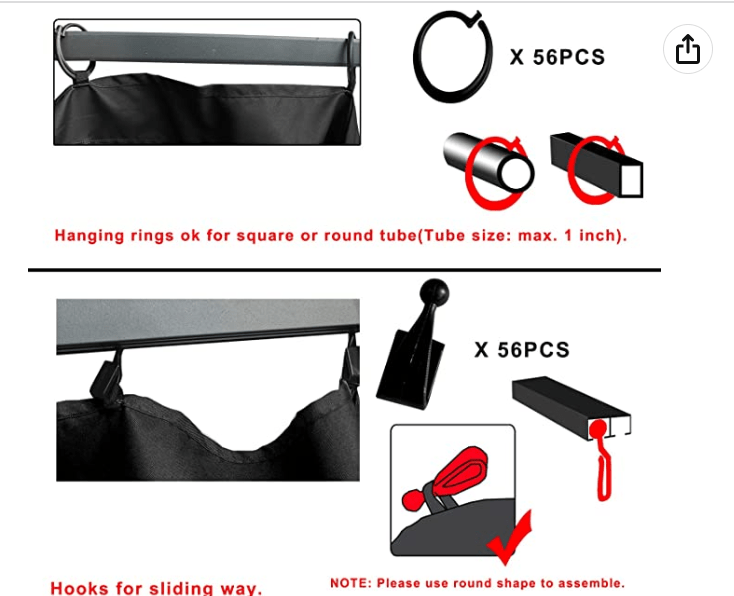 Gazebo Universal Replacement Privacy Curtain 4-Panels sidewall with Zipper (ONLY CURTIAN) (10' x 10’ cc. c c cc cc x Black)