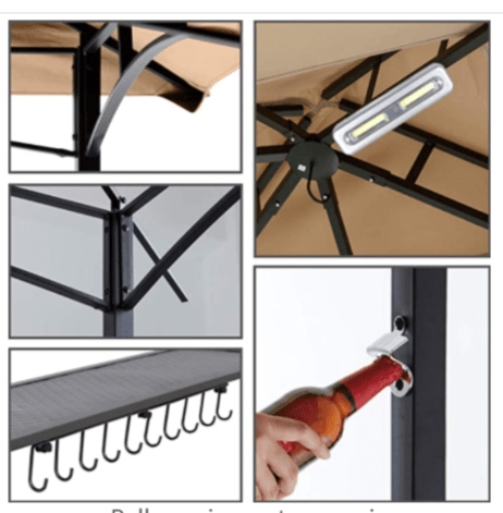 Grill Gazebo 8 x 5 Double Tiered Outdoor BBQ Gazebo Canopy with LED Light