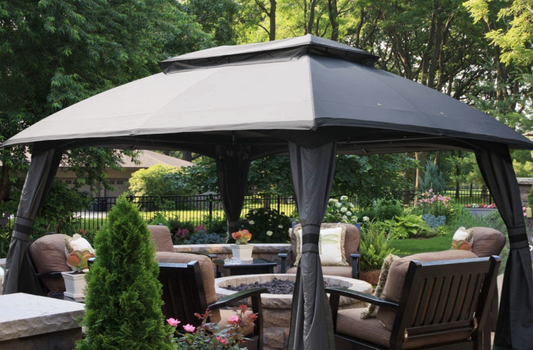 10' x 13' ft GRAY Garden Patio Gazebo Fully Enclosed Weather UV-Resistant w/Mosquito Netting and Curtains