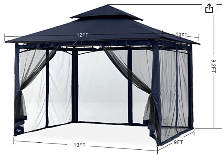 Outdoor Garden Gazebo for Patios with Stable Steel Frame and Netting Walls (10x12,Navy Blue)