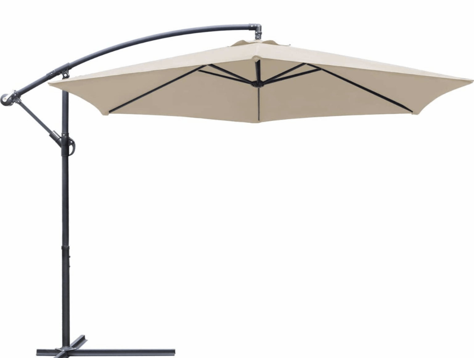 10ft offset hanging outdoor market patio umbrella 10FT Offset Umbrella with 8 Ribs Cantilever and Cross Base Tilt Adjustment-Beige