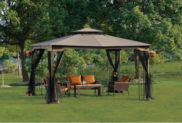 Sunjoy Brown Replacement Curtain For Regency II Gazebo (10x12 FT) L-GZ798PST-E Sold At OSJ