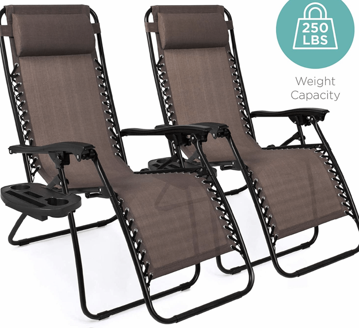 Set of two adjustable zero gravity lounge Chair Recliners for Patio, Pool w/Cup Holders -