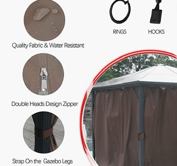 Universal 12 x 12 Replacement Curtain Brown all four curtains with snap rings