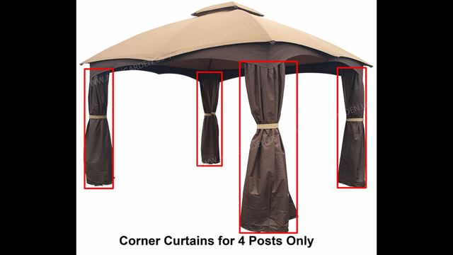APEX GARDEN 4 Poles Brown Corner Curtain Set for Lowe's 10' x 12' Gazebo Model #GF-12S004BTO / GF-12S004B-1 (Corner Curtains Only)