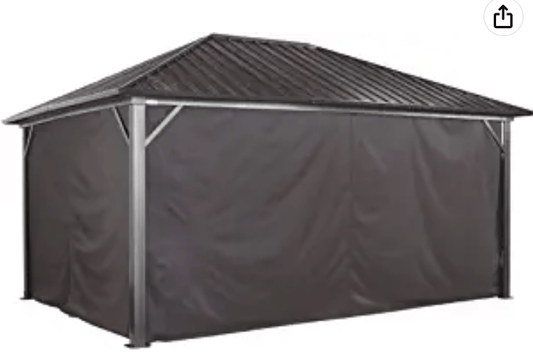 10-ft x 13-ft Wood or Metal Gazebo Curtains, Privacy Sidewall Set 4-pc Black