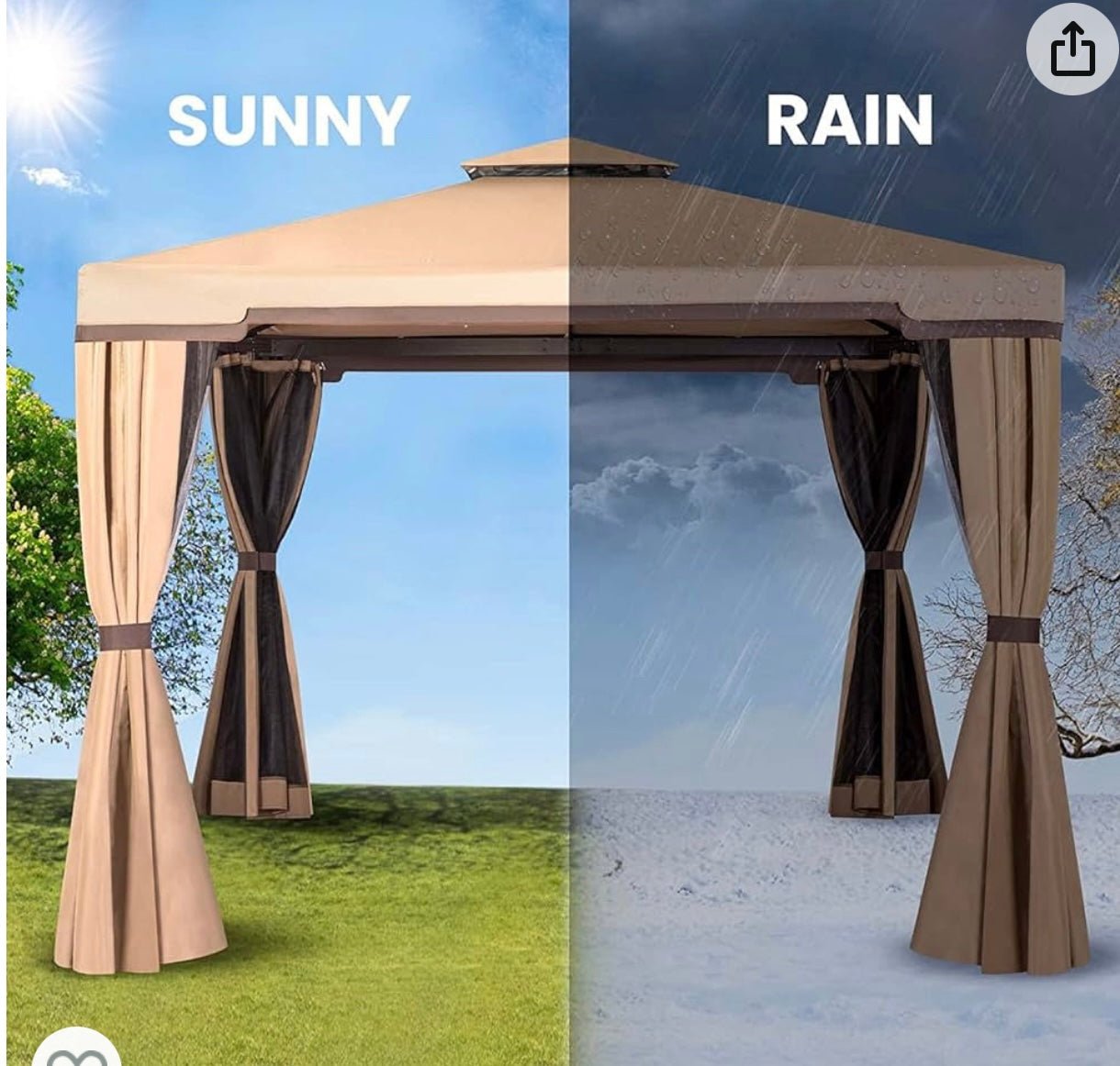 10 x 10 FT Outdoor Gazebo for Patio Iron Frame Garden Permanent Gazebo with Vented Soft Canopy and Mosquito Netting, Khaki