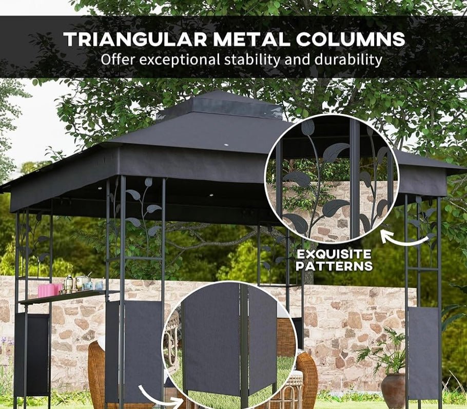 10' x 10' Outdoor Gazebo with Shelves and Netting, Double Roof Patio Gazebo Canopy Shelter, UV30+ Protected for Lawn, Backyard and Deck, Dark Gray