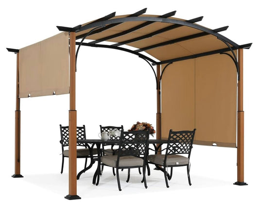 10' X 12' Outdoor Retractable Pergola with Sun Shade Canopy Patio Metal Garden Pergola,Beige