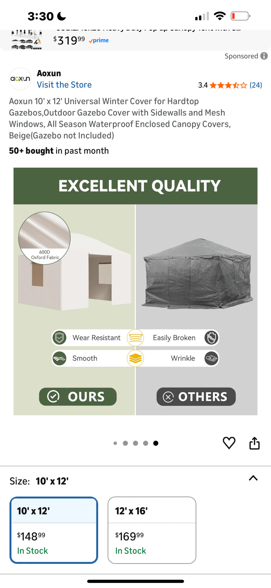 10' x 12' Universal Winter Cover for Hardtop Gazebos,Outdoor Gazebo Cover with Sidewalls and Mesh Windows, All Season Waterproof Enclosed Canopy Covers, Beige(Gazebo not Included)