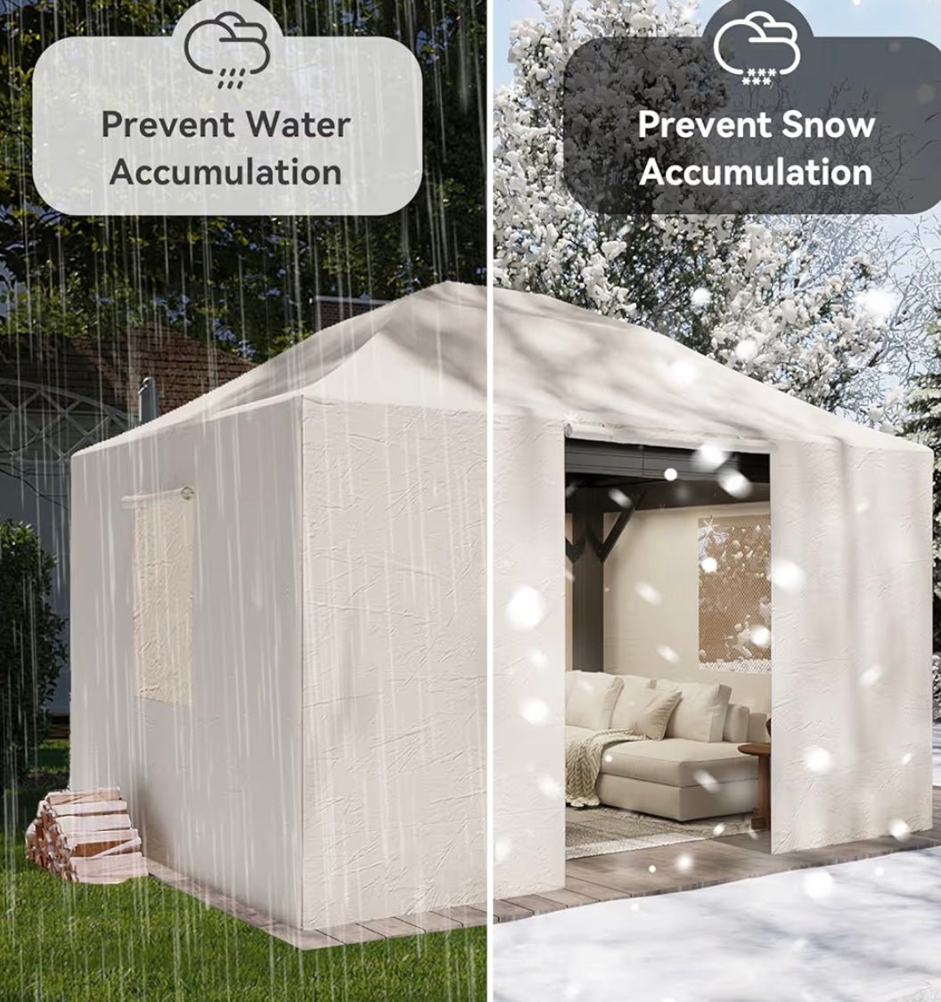 10' x 12' Universal Winter Cover for Hardtop Gazebos,Outdoor Gazebo Cover with Sidewalls and Mesh Windows, All Season Waterproof Enclosed Canopy Covers, Beige(Gazebo not Included)