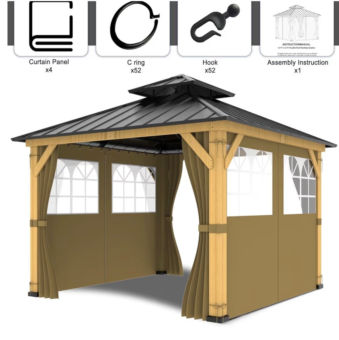 10ft x 12ft Gazebo Curtains,Privacy Replacement Sidewall with Church Window,4-Panel Universal Shade Curtains Set,Protecting Side Walls (Only Curtain)