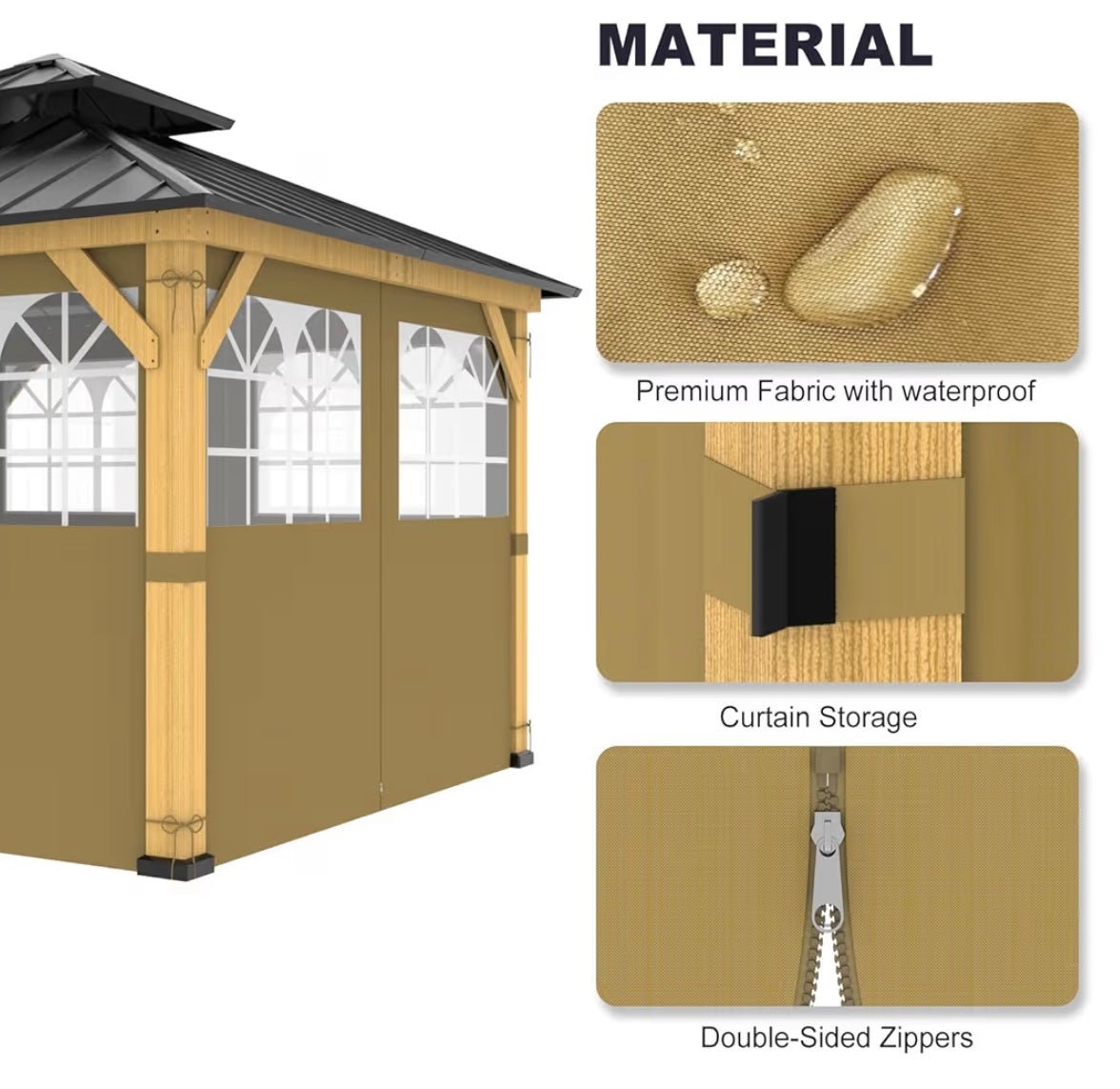 10ft x 12ft Gazebo Curtains,Privacy Replacement Sidewall with Church Window,4-Panel Universal Shade Curtains Set,Protecting Side Walls (Only Curtain)