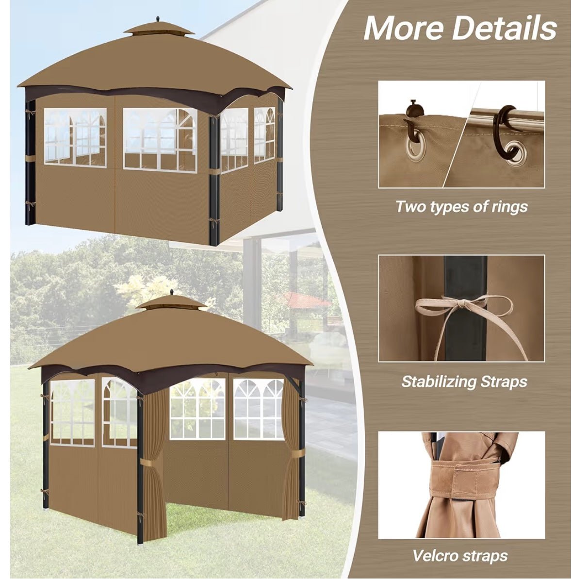 10ft x 12ft Gazebo Curtains,Privacy Replacement Sidewall with Church Window,4-Panel Universal Shade Curtains Set,Protecting Side Walls (Only Curtain)