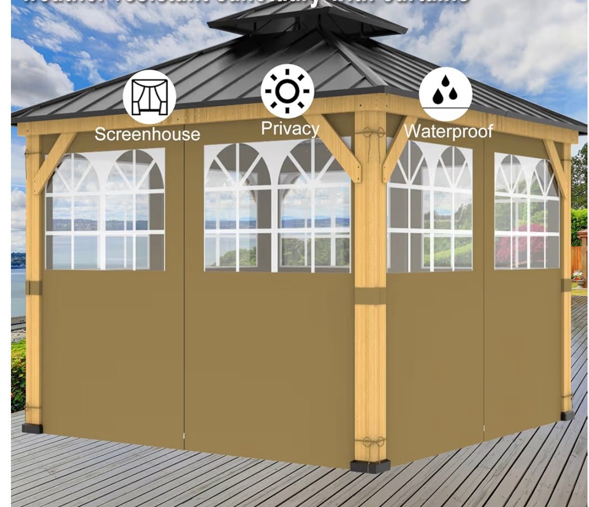 10ft x 12ft Gazebo Curtains,Privacy Replacement Sidewall with Church Window,4-Panel Universal Shade Curtains Set,Protecting Side Walls (Only Curtain)