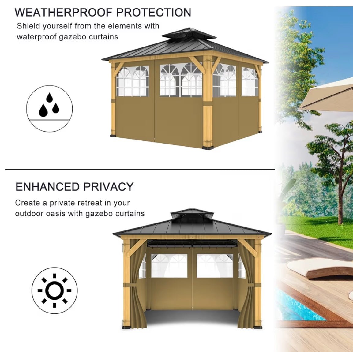 10ft x 12ft Gazebo Curtains,Privacy Replacement Sidewall with Church Window,4-Panel Universal Shade Curtains Set,Protecting Side Walls (Only Curtain)