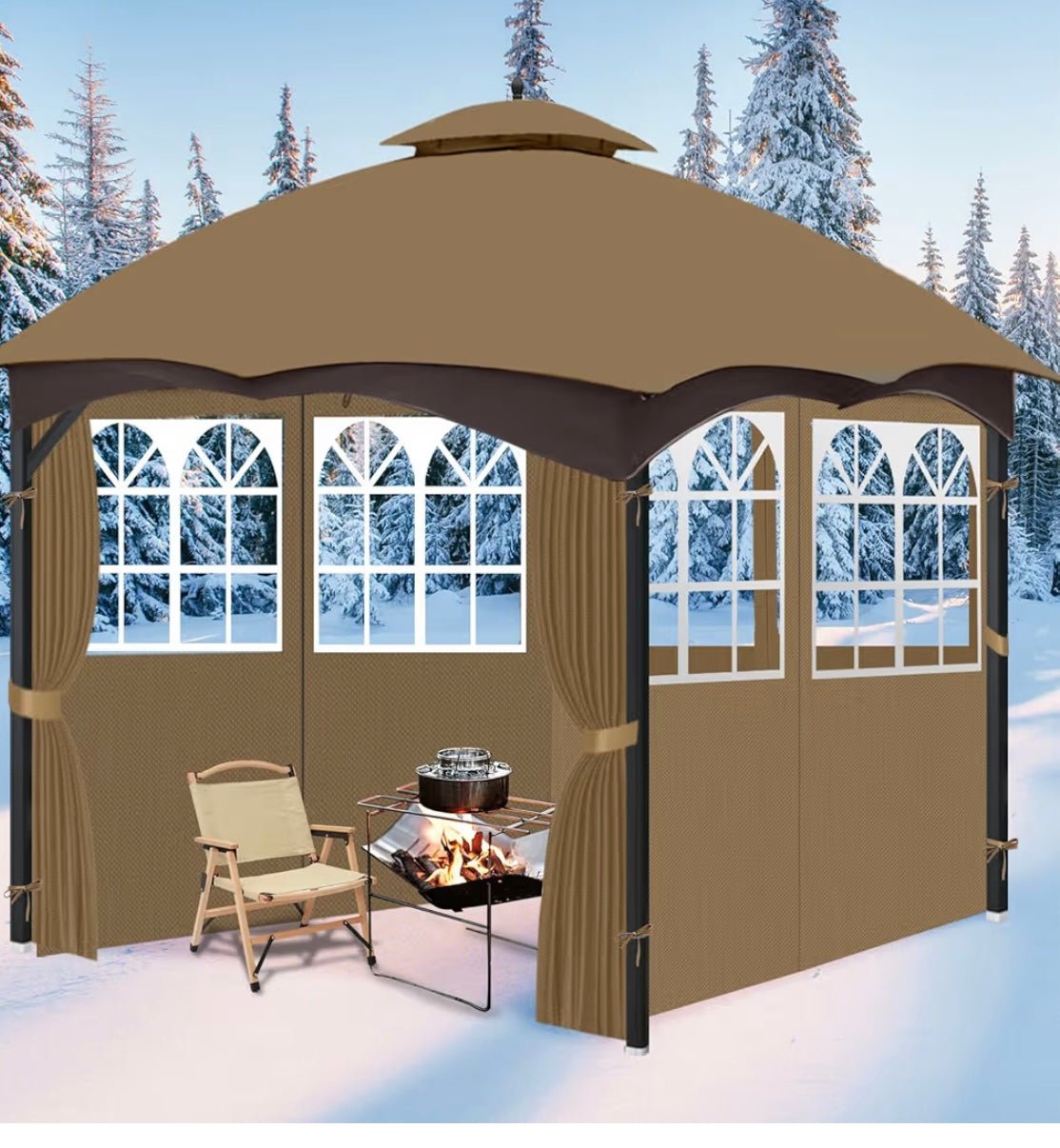 10ft x 12ft Gazebo Curtains,Privacy Replacement Sidewall with Church Window,4-Panel Universal Shade Curtains Set,Protecting Side Walls (Only Curtain)