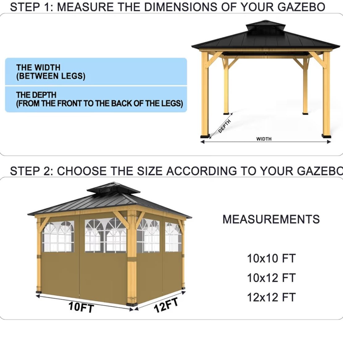 10ft x 12ft Gazebo Curtains,Privacy Replacement Sidewall with Church Window,4-Panel Universal Shade Curtains Set,Protecting Side Walls (Only Curtain)