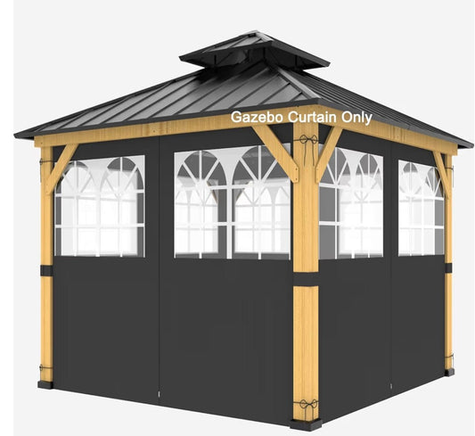 10ft x 12ft Gazebo Curtains,Privacy Replacement Sidewall with Church Window,4-Panel Universal Shade Curtains Set,Protecting Side Walls (Only Curtain) Black