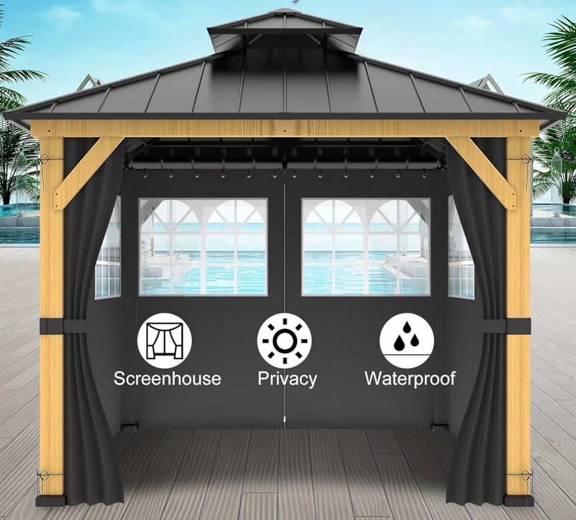 10ft x 12ft Gazebo Curtains,Privacy Replacement Sidewall with Church Window,4-Panel Universal Shade Curtains Set,Protecting Side Walls (Only Curtain) Black