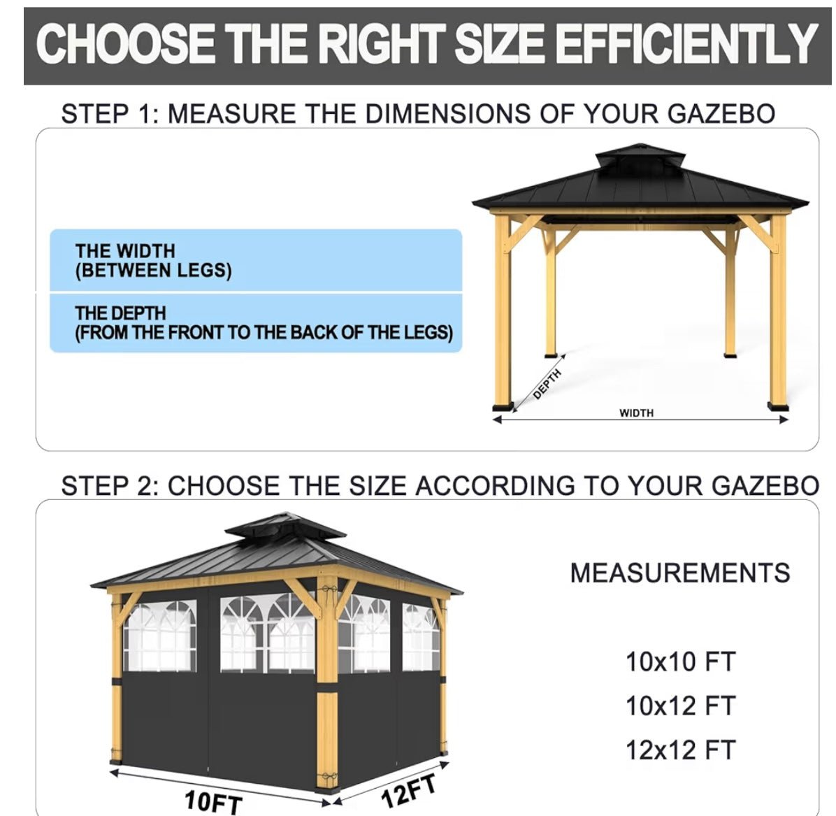 10ft x 12ft Gazebo Curtains,Privacy Replacement Sidewall with Church Window,4-Panel Universal Shade Curtains Set,Protecting Side Walls (Only Curtain) Black