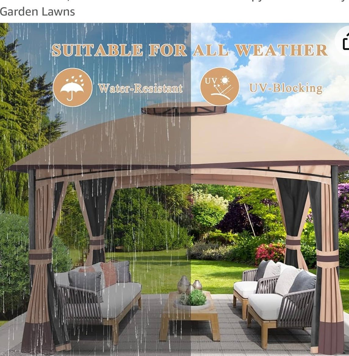 10’x 12’ Allen and Roth Inspired Outdoor Gazebo, Double Roof Patio Gazebo with Netting and Curtains, Metal Frame Outdoor Patio Canopy for Deck Backyard Garden Lawns