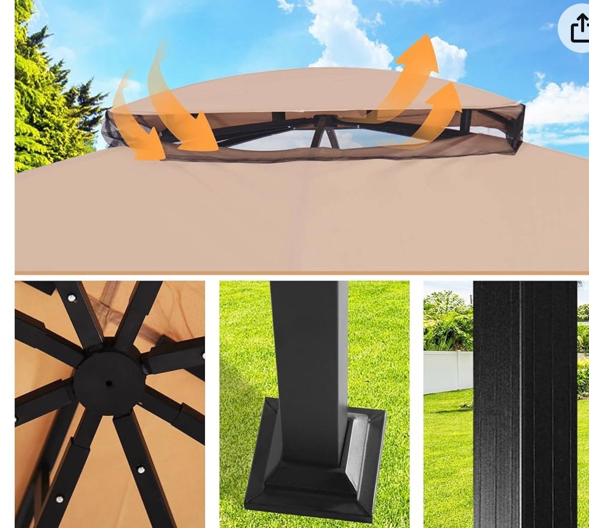 10’x 12’ Allen and Roth Inspired Outdoor Gazebo, Double Roof Patio Gazebo with Netting and Curtains, Metal Frame Outdoor Patio Canopy for Deck Backyard Garden Lawns