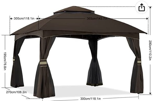 10x12 Outdoor Gazebo - Patio Gazebo with Mosquito Netting, Outdoor Canopies for Shade and Rain for Lawn, Garden, Backyard & Deck (Brown)
