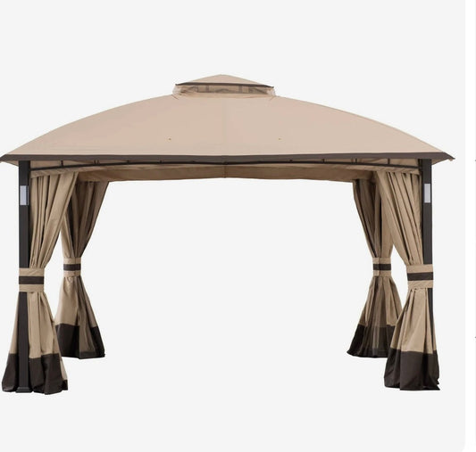10x12 Steel Frame Brown Gazebo with LED Light and Bluetooth speaker