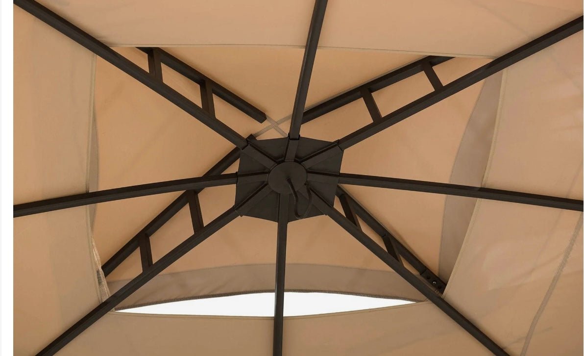 10x12 Steel Frame Brown Gazebo with LED Light and Bluetooth speaker