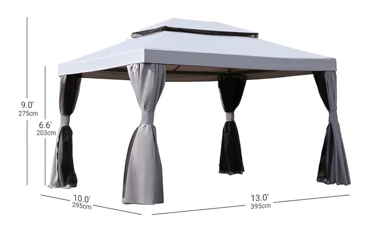 10x13 Gazebo for Patios Outdoor Gazebo with Mosquito Netting and Curtains Outdoor Patio Canopy for Deck Backyard Garden Lawns