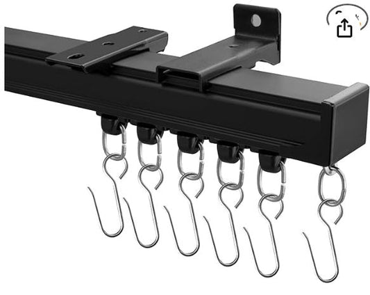 12 foot Gazebo Universal Curtain Track, Curtain Track Ceiling Mount, Room Divider Curtain Rod or Wall with Rolling Hooks, Ceiling Shower Curtain Tracks Perfect for Privacy in Open Rooms Black)