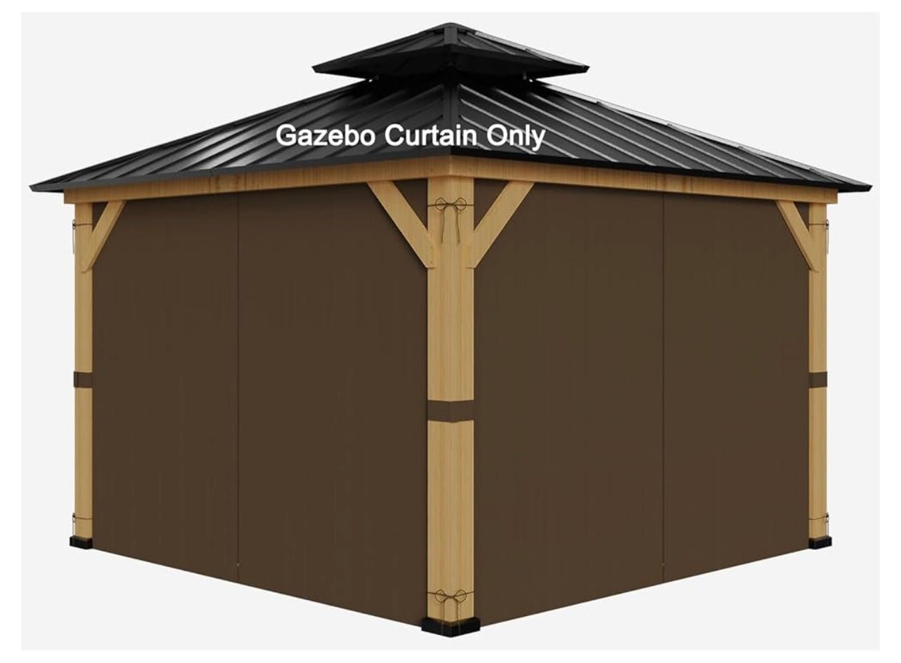 12-ft x 14-ft Gazebo Curtains,Privacy Replacement Sidewall 4-Panel Universal Shade Curtains Set,Protecting Side Walls (Only Curtain)-Brown