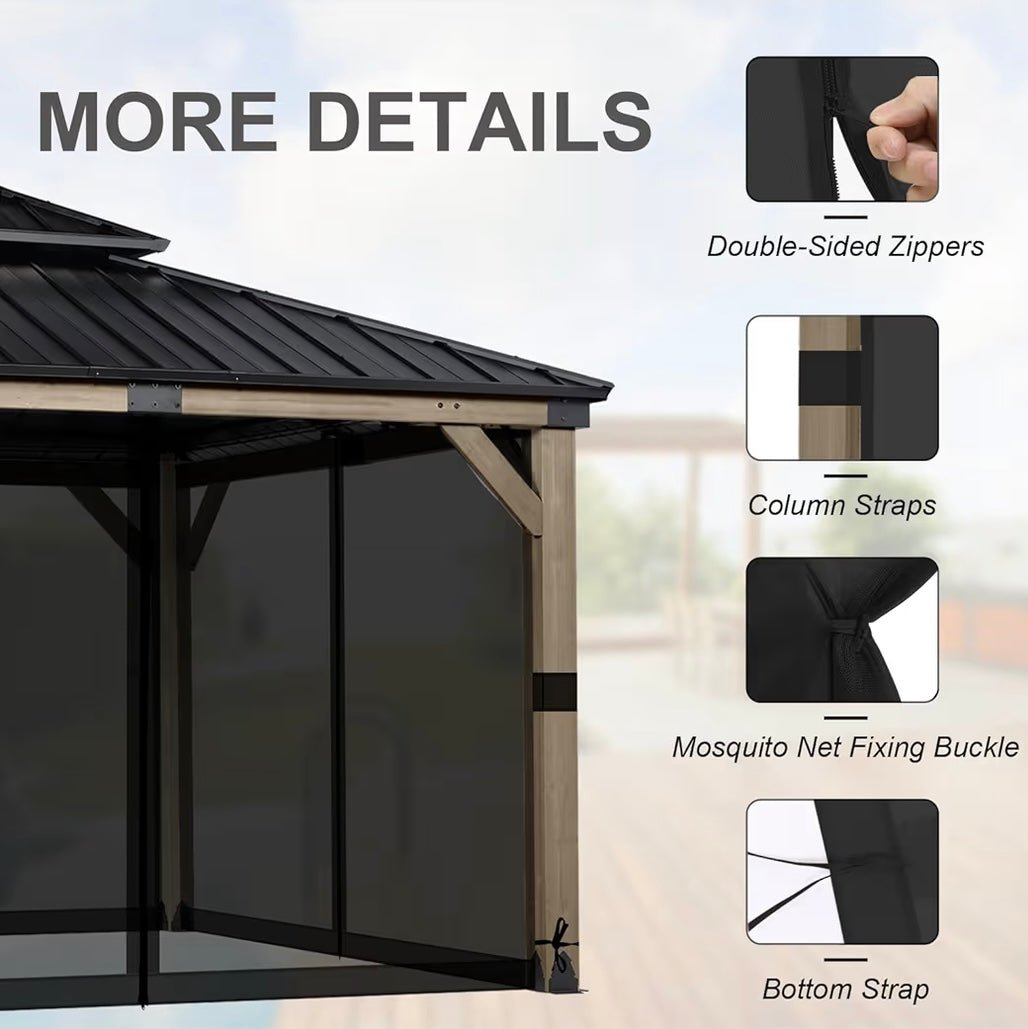 12' x 12' Gazebo Universal Mosquito Netting Screen Replacement, 4-Panel Mesh Screen Walls with Double Zippers for Outdoor Patio, Black (Mosquito Net Only)