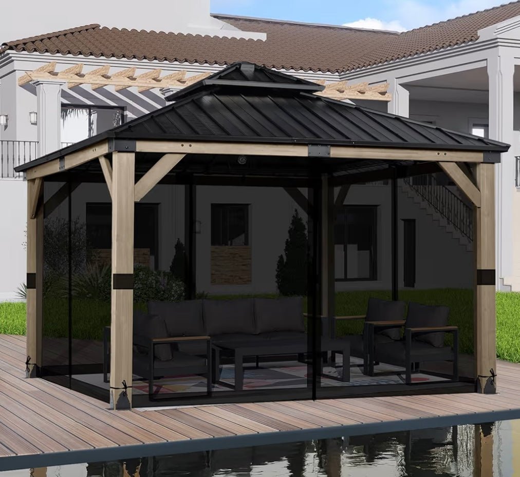 12' x 12' Gazebo Universal Mosquito Netting Screen Replacement, 4-Panel Mesh Screen Walls with Double Zippers for Outdoor Patio, Black (Mosquito Net Only)