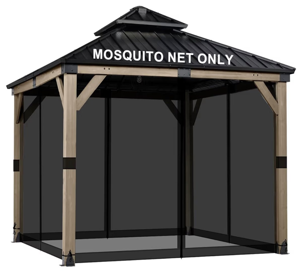 12' x 12' Gazebo Universal Mosquito Netting Screen Replacement, 4-Panel Mesh Screen Walls with Double Zippers for Outdoor Patio, Black (Mosquito Net Only)