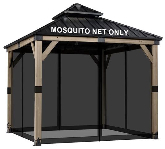 12' x 12' Gazebo Universal Mosquito Netting Screen Replacement, 4-Panel Mesh Screen Walls with Double Zippers for Outdoor Patio, Black (Mosquito Net Only)