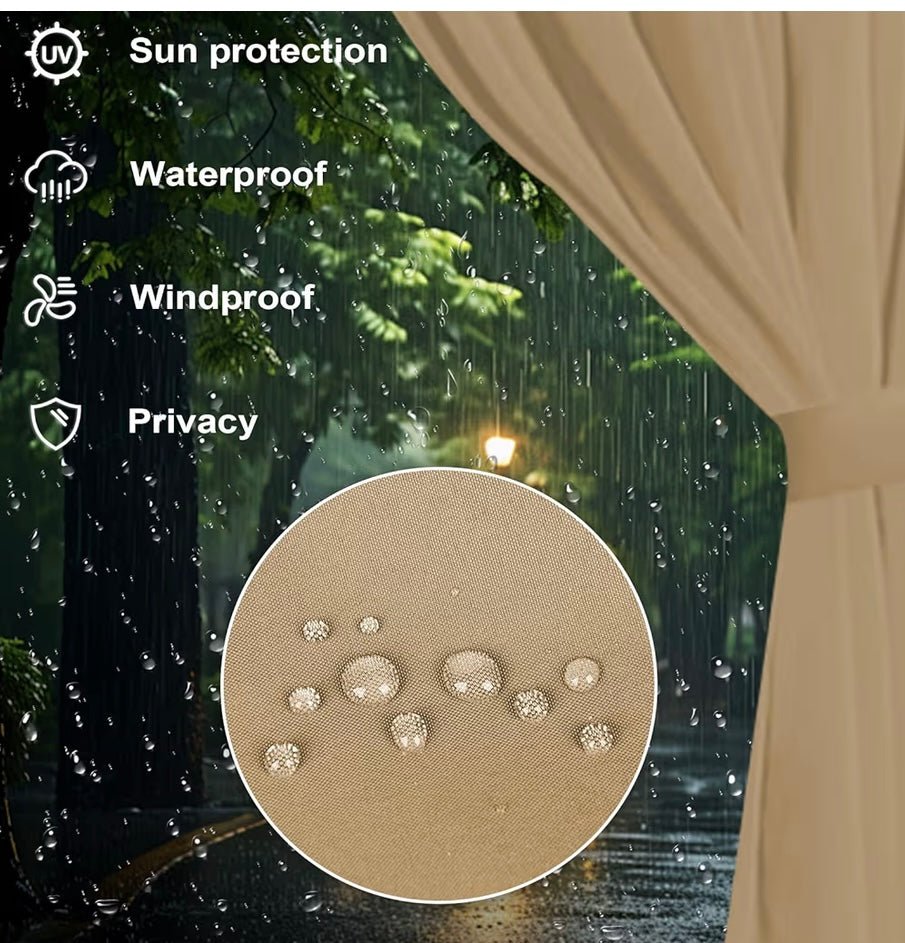 12'x12' Gazebo Curtains Outdoor Waterproof, Khaki Universal Replacement Curtain 4-Panels, Sidewalls with Zipper for Garden, Patio, Yard (Only Curtains)