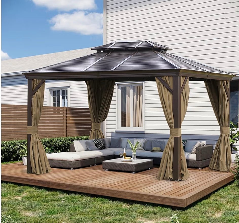 12'x12' Gazebo Curtains Outdoor Waterproof, Khaki Universal Replacement Curtain 4-Panels, Sidewalls with Zipper for Garden, Patio, Yard (Only Curtains)