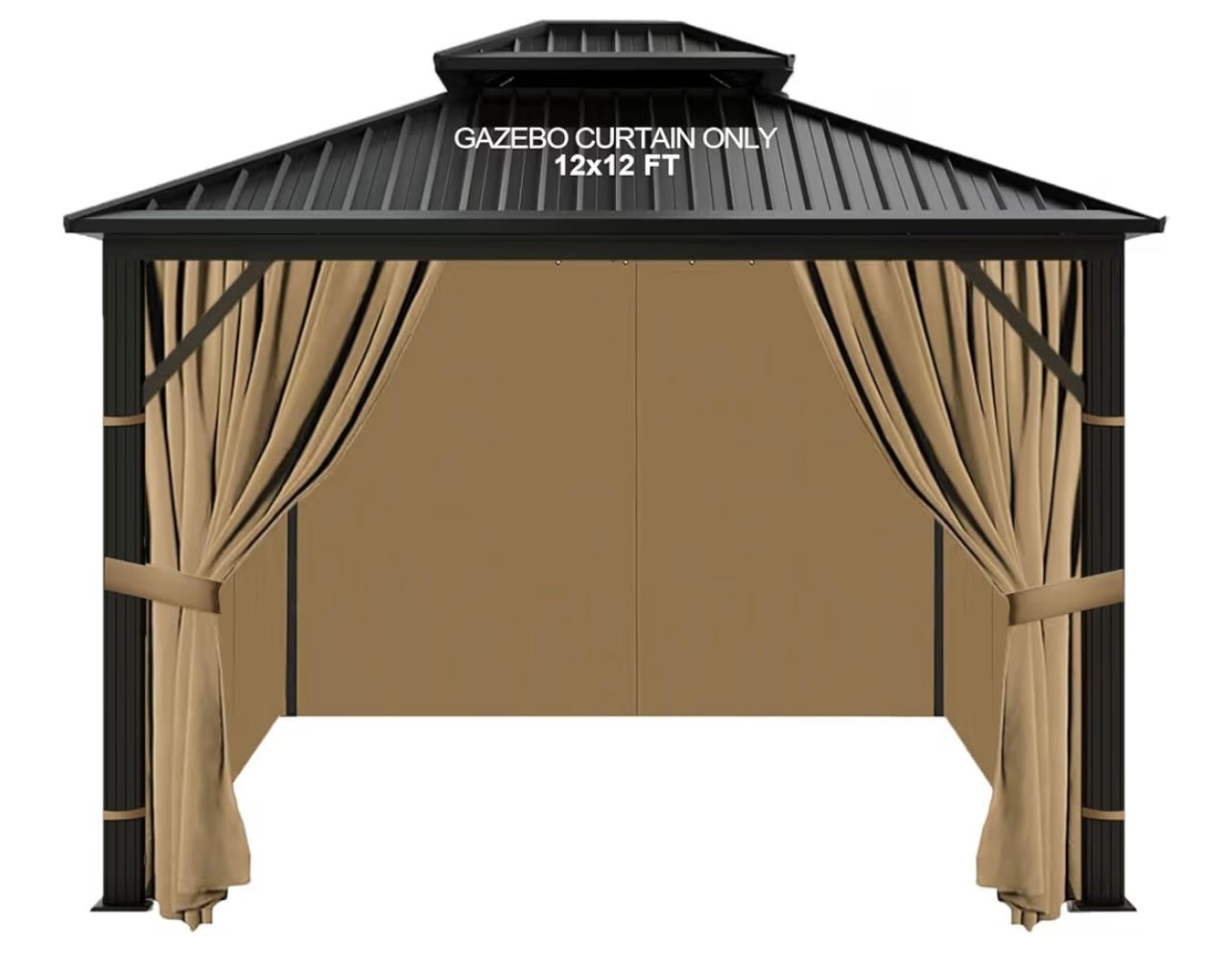 12'x12' Gazebo Curtains Outdoor Waterproof, Khaki Universal Replacement Curtain 4-Panels, Sidewalls with Zipper for Garden, Patio, Yard (Only Curtains)