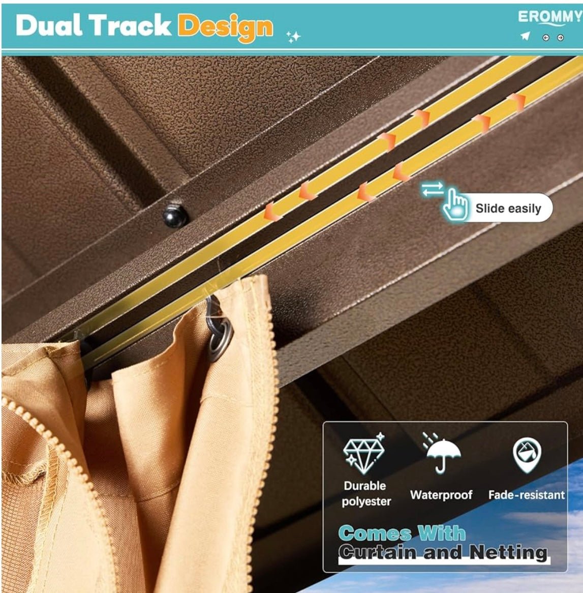 10' x 10' Hardtop Gazebo with Aluminum Frame and Galvanized Steel Double Roof
Gazebos, Permanent, Outdoor, Metal Pavilion, with Curtain and Netting, for Patio, Lawn, Deck